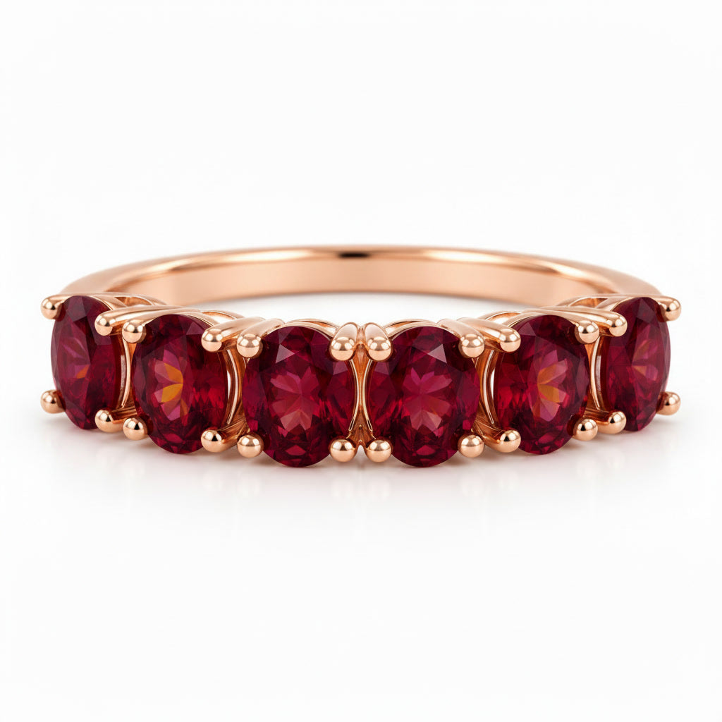 Natural Ruby Band Ring – 3x4mm Oval Cut Ruby Five-Stone Ring in 925 Sterling Silver