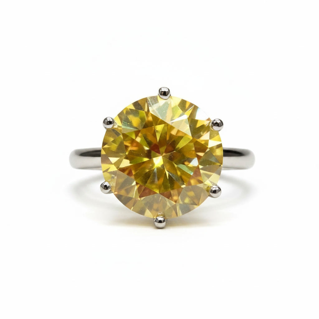 5 Carat Round Cut Yellow Moissanite Ring, 925 Sterling Silver Moissanite Ring