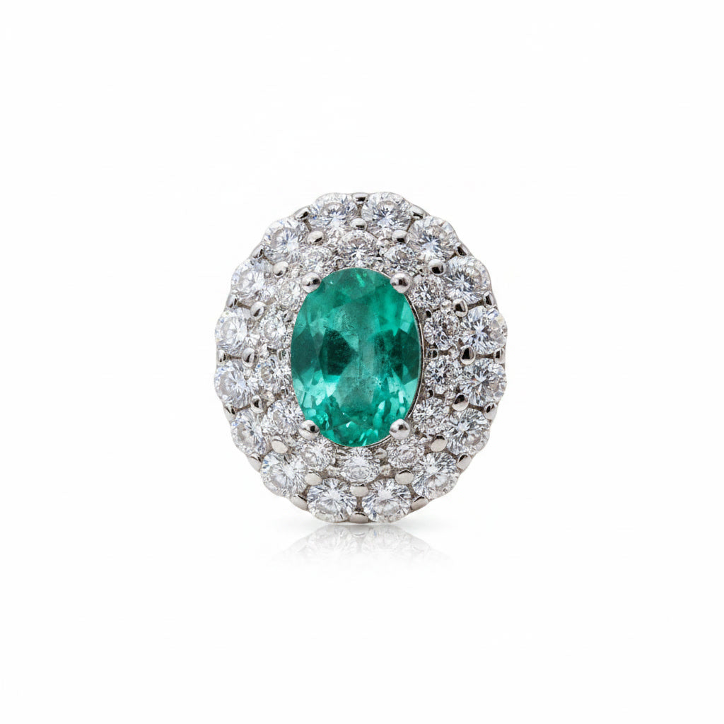 Emerald Cluster Stud Earrings 5x7mm Platinum Plated Silver