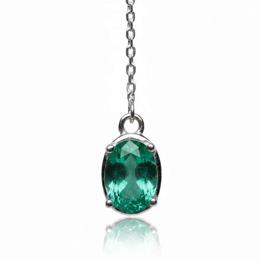 Natural Emerald Chain Dangle Earrings 4x6mm Platinum or Gold Plated, Emerald