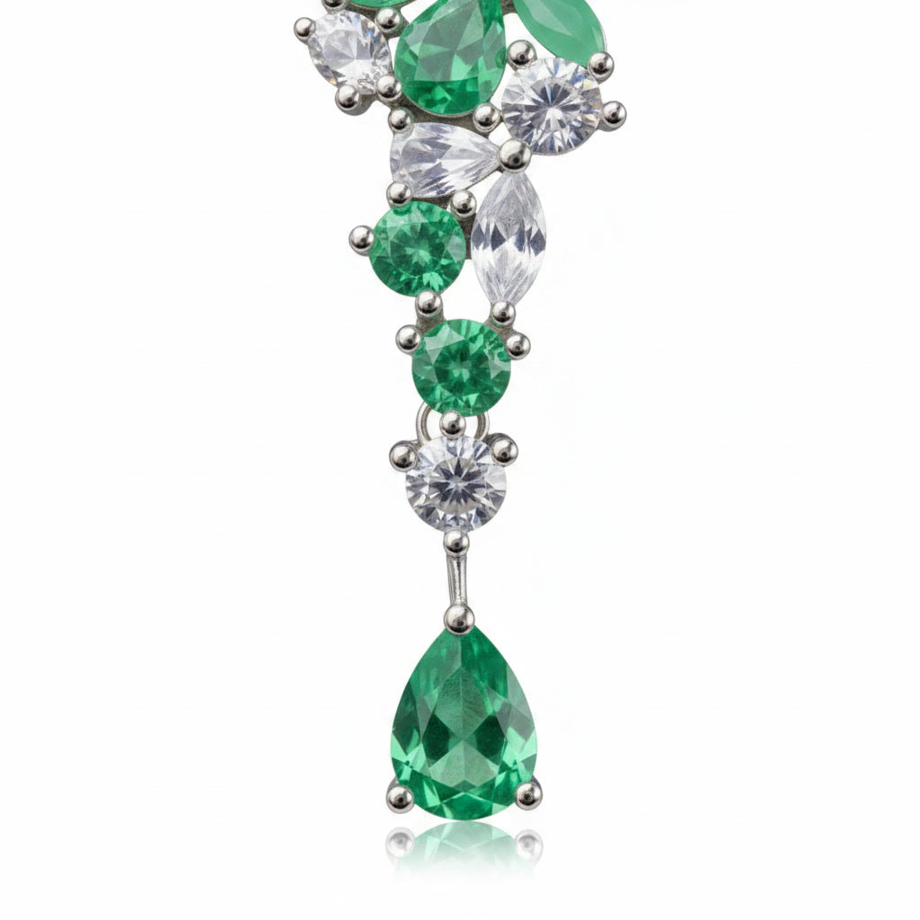 Colombian Emerald Flower Dangle Earrings, Women's Natural Emerald Earrings