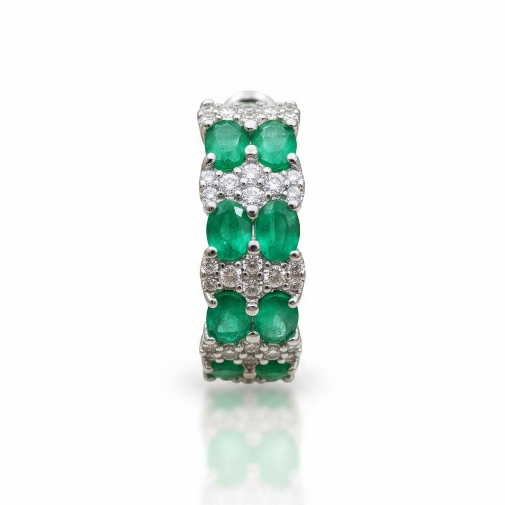 Natural Emerald Clip Earrings 3x4mm Platinum Plated Silver