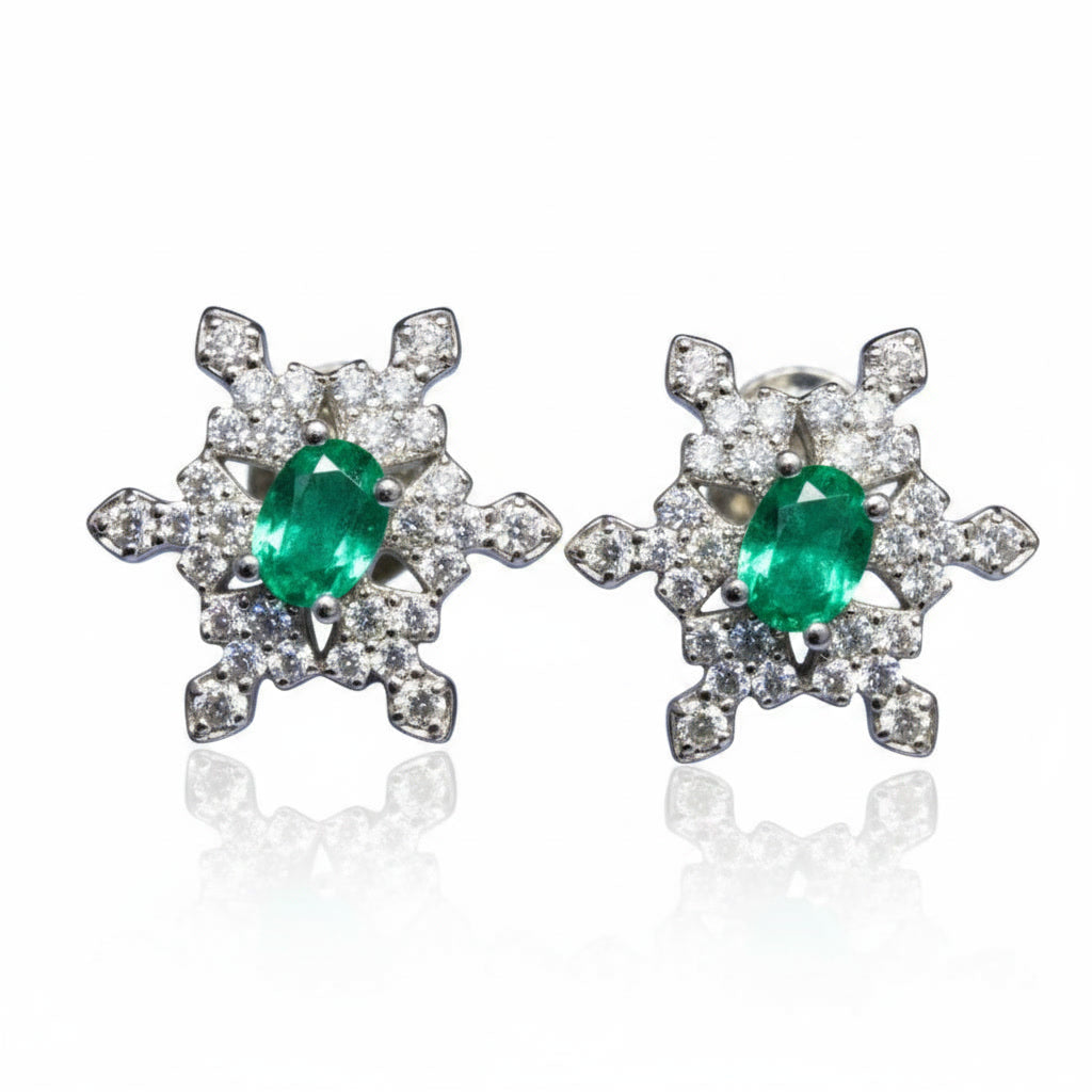 Zambian Emerald Snowflake Earirngs 3x4mm Platinum Plated