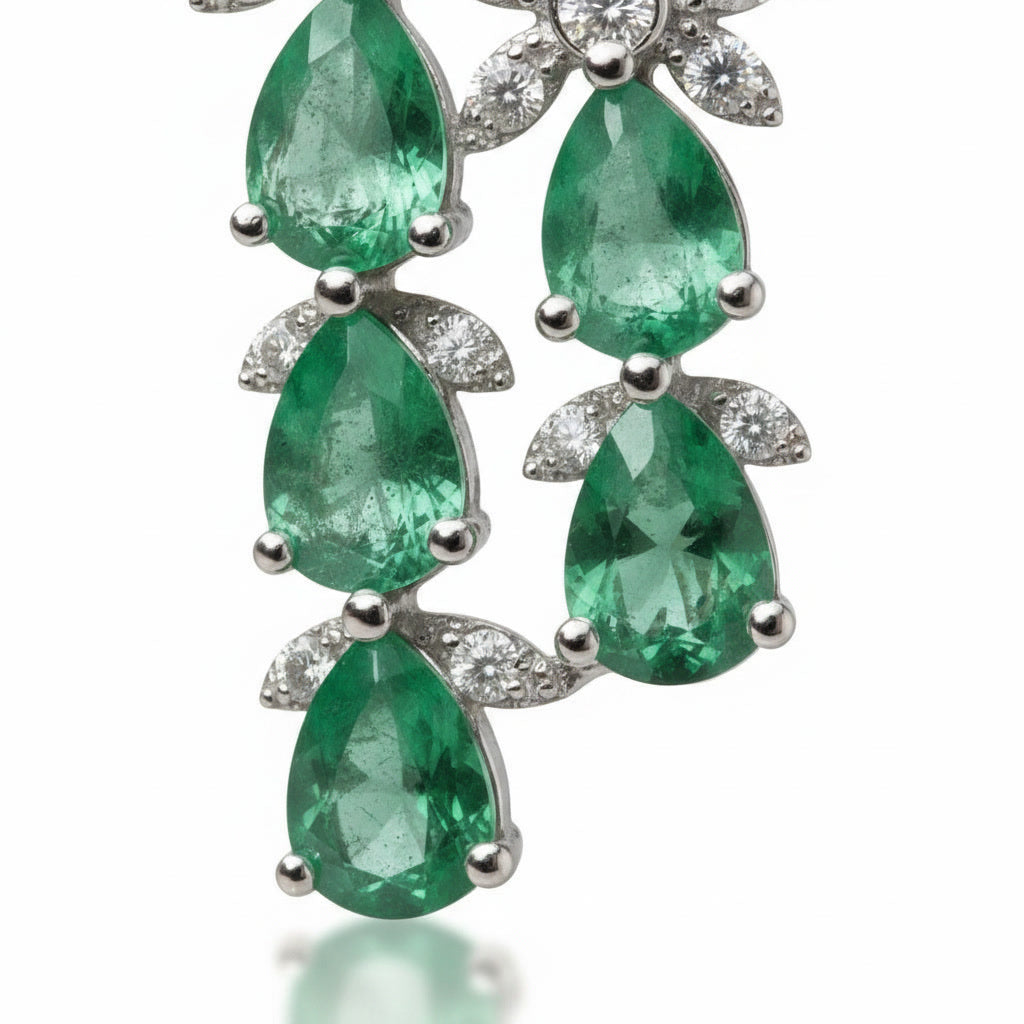 Colombian Emerald Cluster Earrings, Emerald Earrings For Women