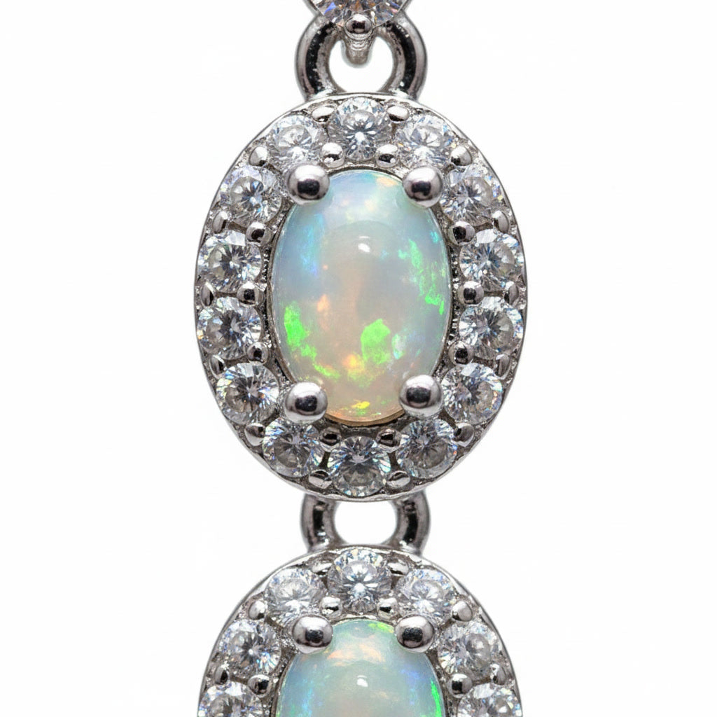 Australian White Opal Dangle Earrings 4x6mm 925 Sterling Silver