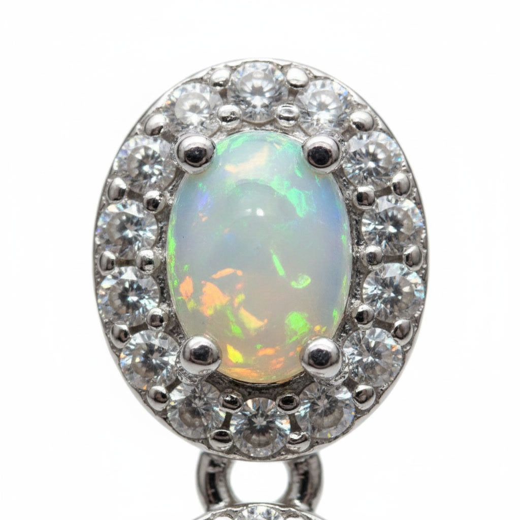 Australian White Opal Dangle Earrings 4x6mm 925 Sterling Silver