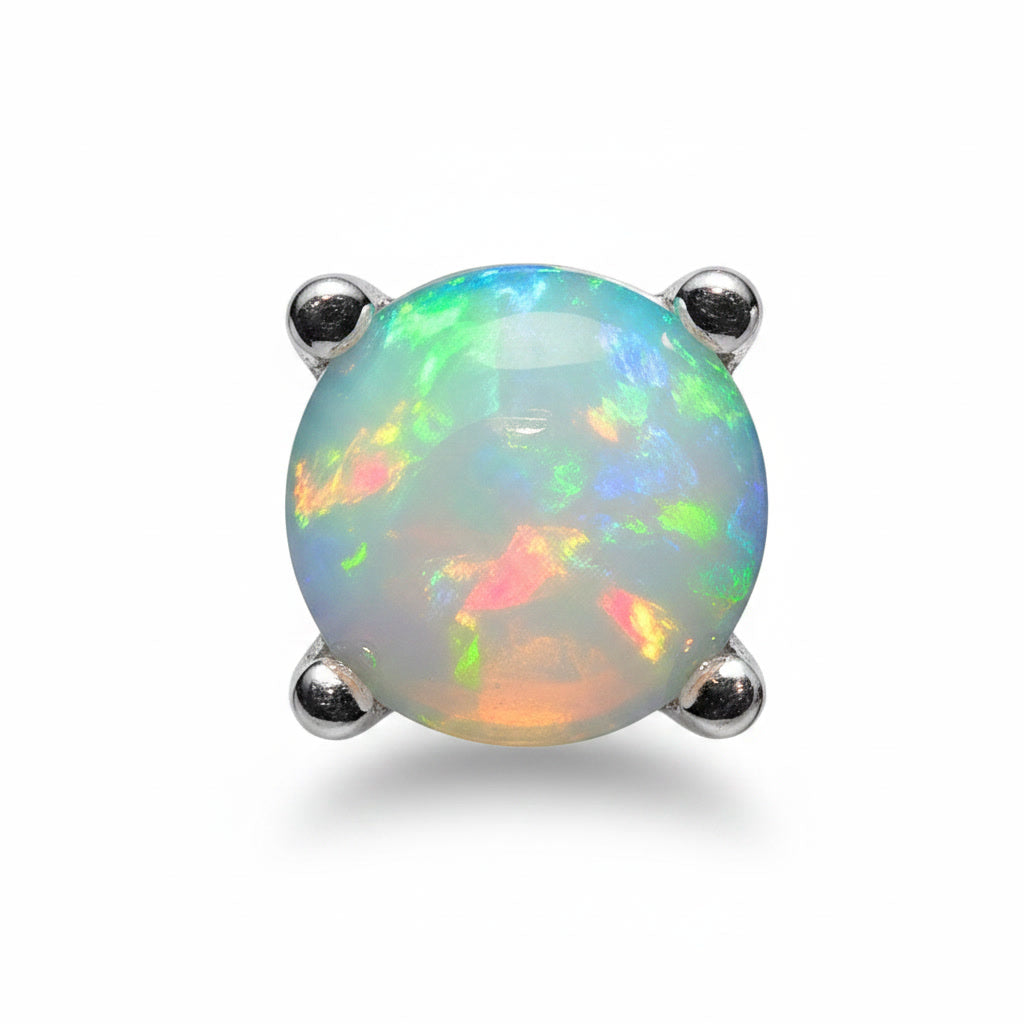 White Fire Opal Stud Earrings, Natural Opal 5x5mm Stud Earrings Sterling Silver