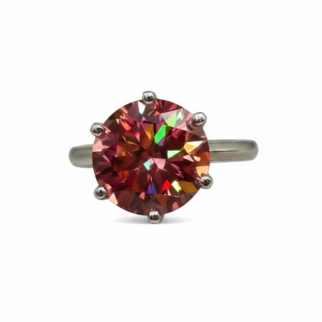 5CT VVS1 Round Brilliant Cut Red Moissanite Ring