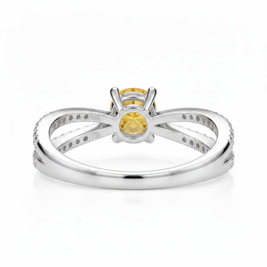 Detailed alternate view of natural citrine crossover split-shank ring