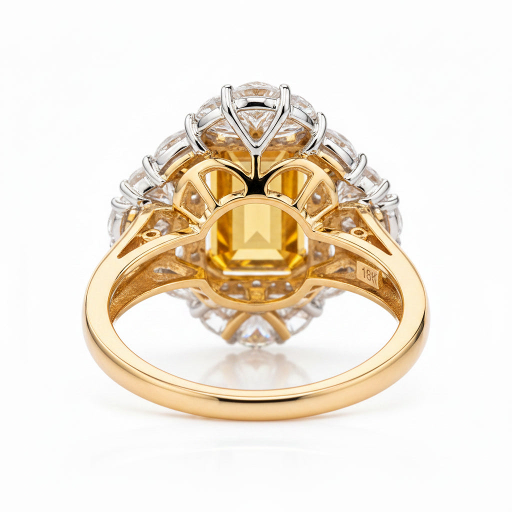 Detailed alternate view of natural citrine floral statement ring with sparkling white accents