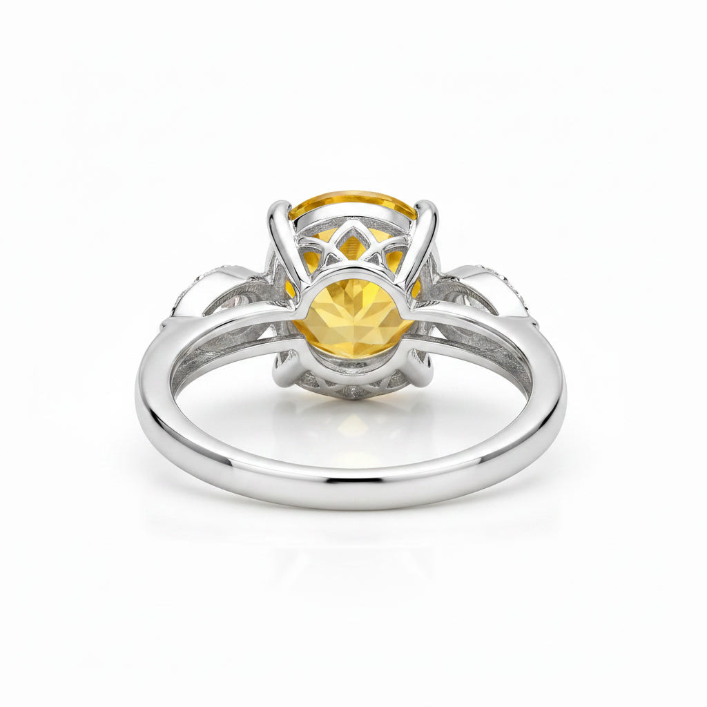 Detailed alternate view of natural citrine and leaf gemstone ring