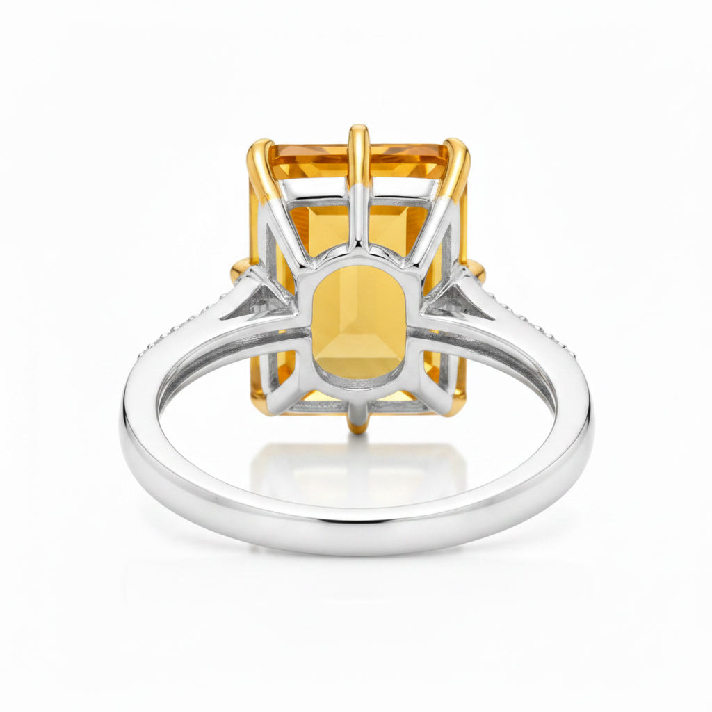 Detailed alternate view of natural 10x14mm citrine ring with CZ-accented shoulders
