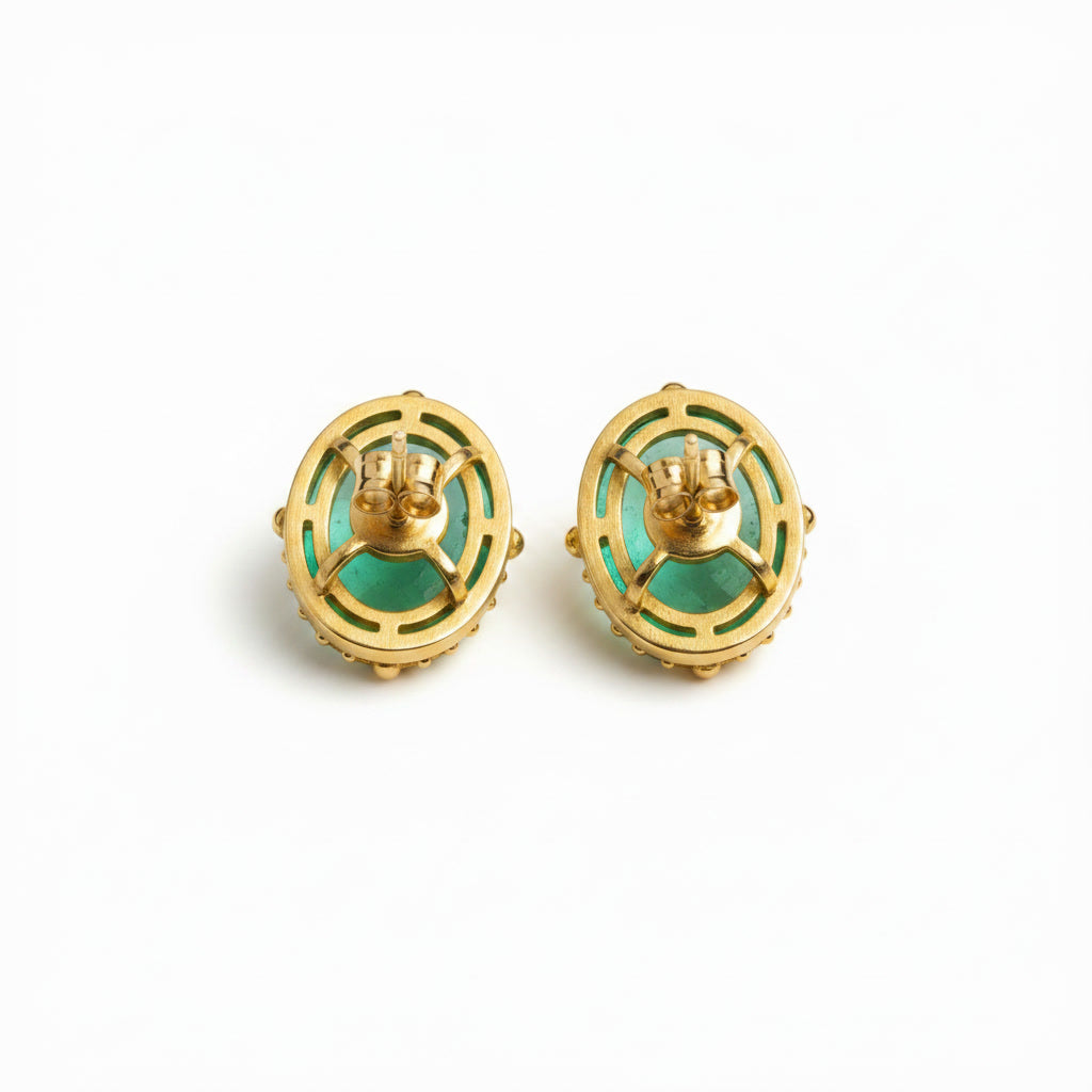 Bright Green Emerald Stud Earrings 5x7mm, Natural Colombian Emerald