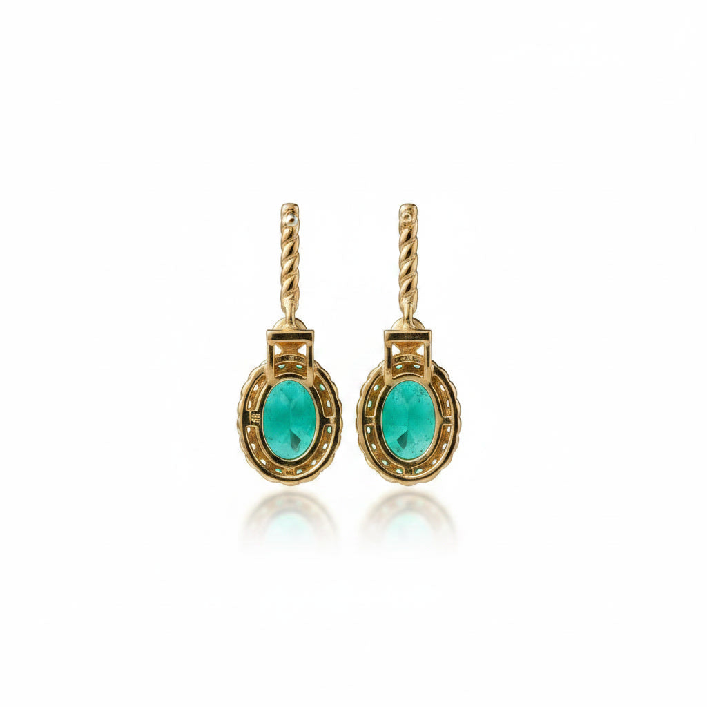 Natural Emerald Drop Dangle Earrings 4x6mm 925 Sterling Silver