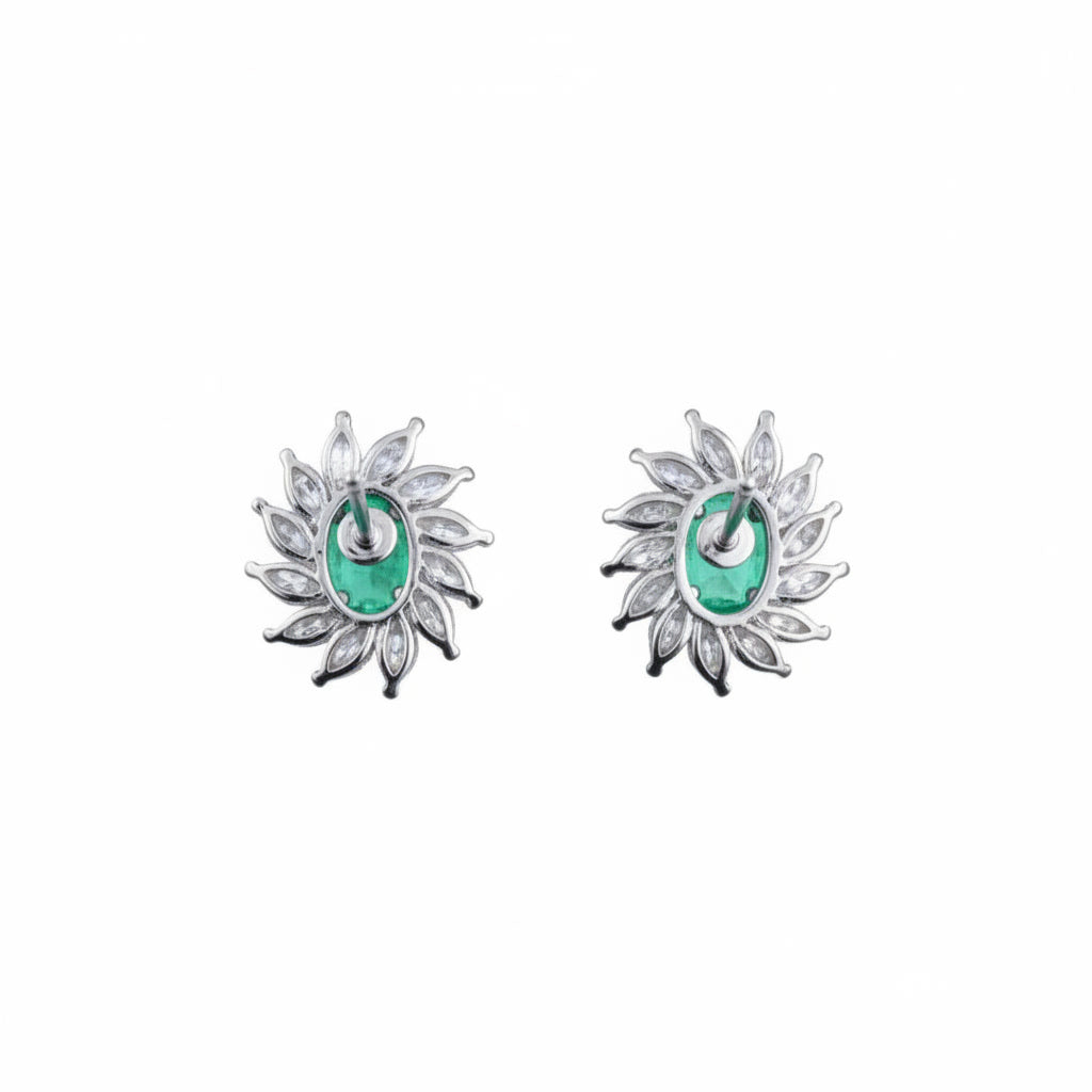 Colombian Emerald Cluster Stud Earrings, Natural Emerald Stud Earrings 4x6mm