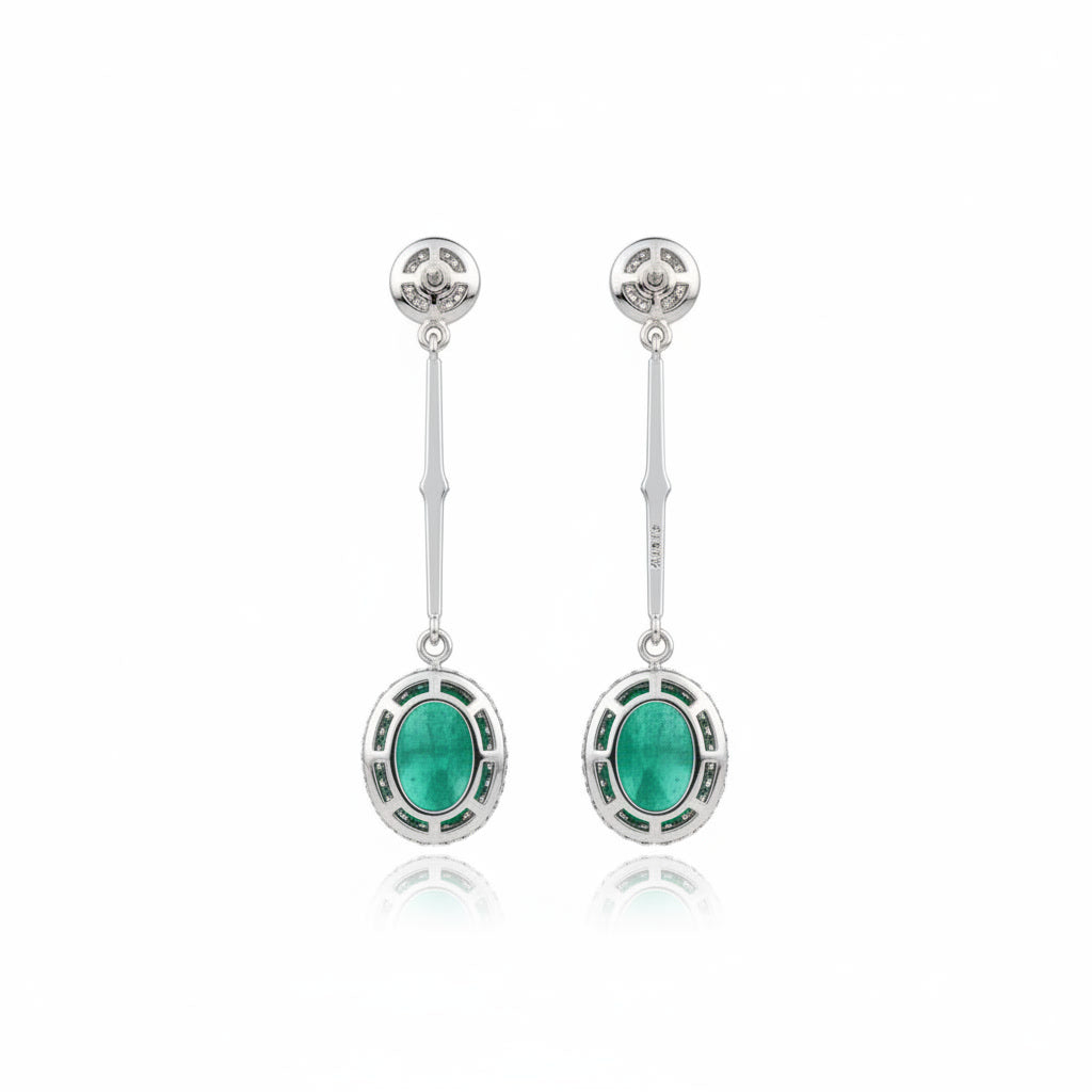 Emerald Drop Dangle Earrings 4x6mm 925 Sterling Silver with Platinum