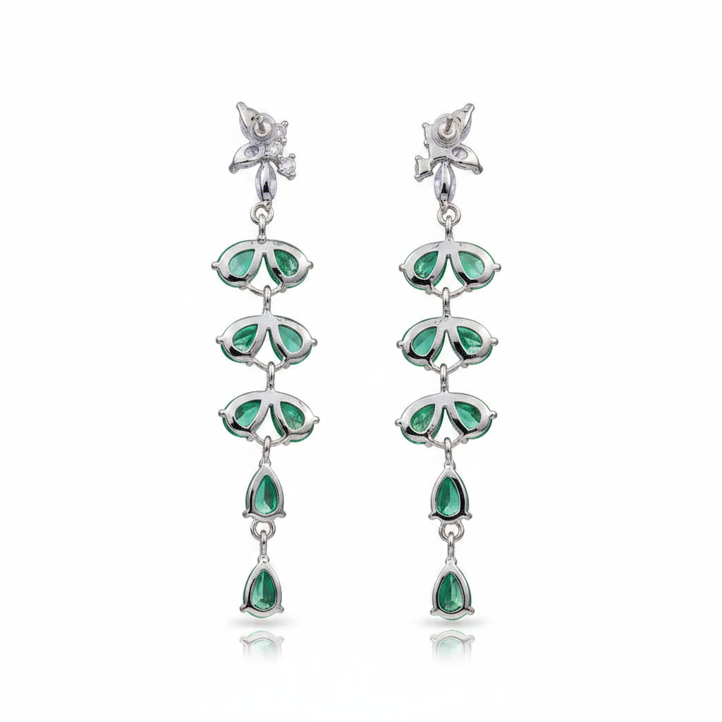Natural Emerald Drop Dangle Leaflet Earrings 3x4mm