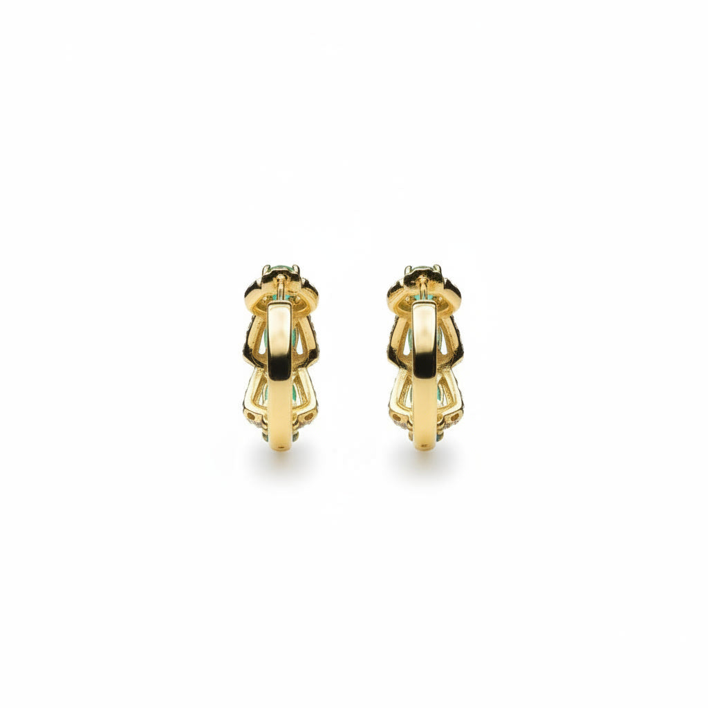 Natural Emerald Hoop Earrings 14k Gold Plated, Emerald Jewelry
