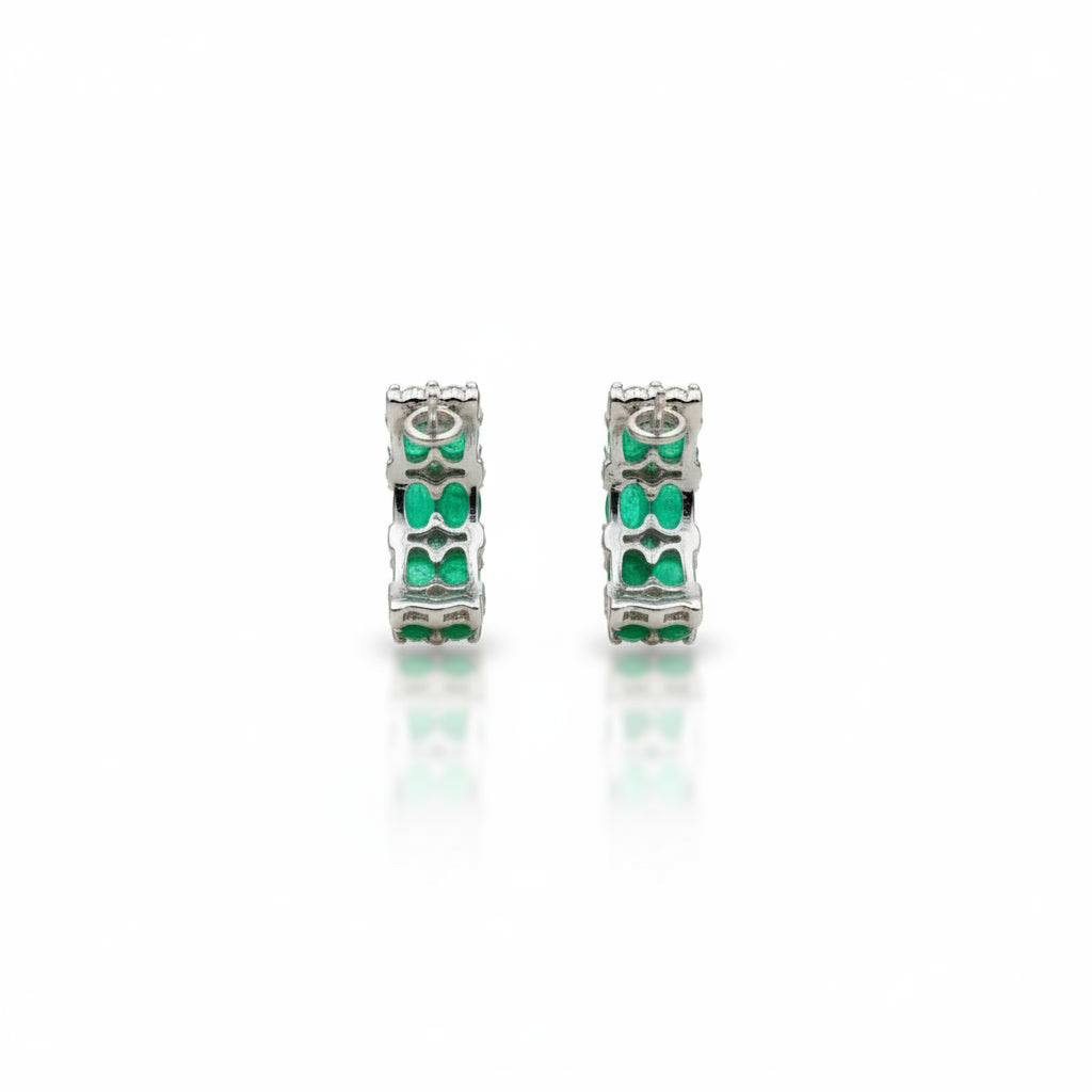 Natural Emerald Clip Earrings 3x4mm Platinum Plated Silver