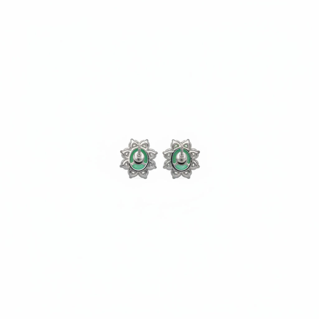 Natural 4x5mm Colombian Emerald Stud Earrings 925 Sterling Silver