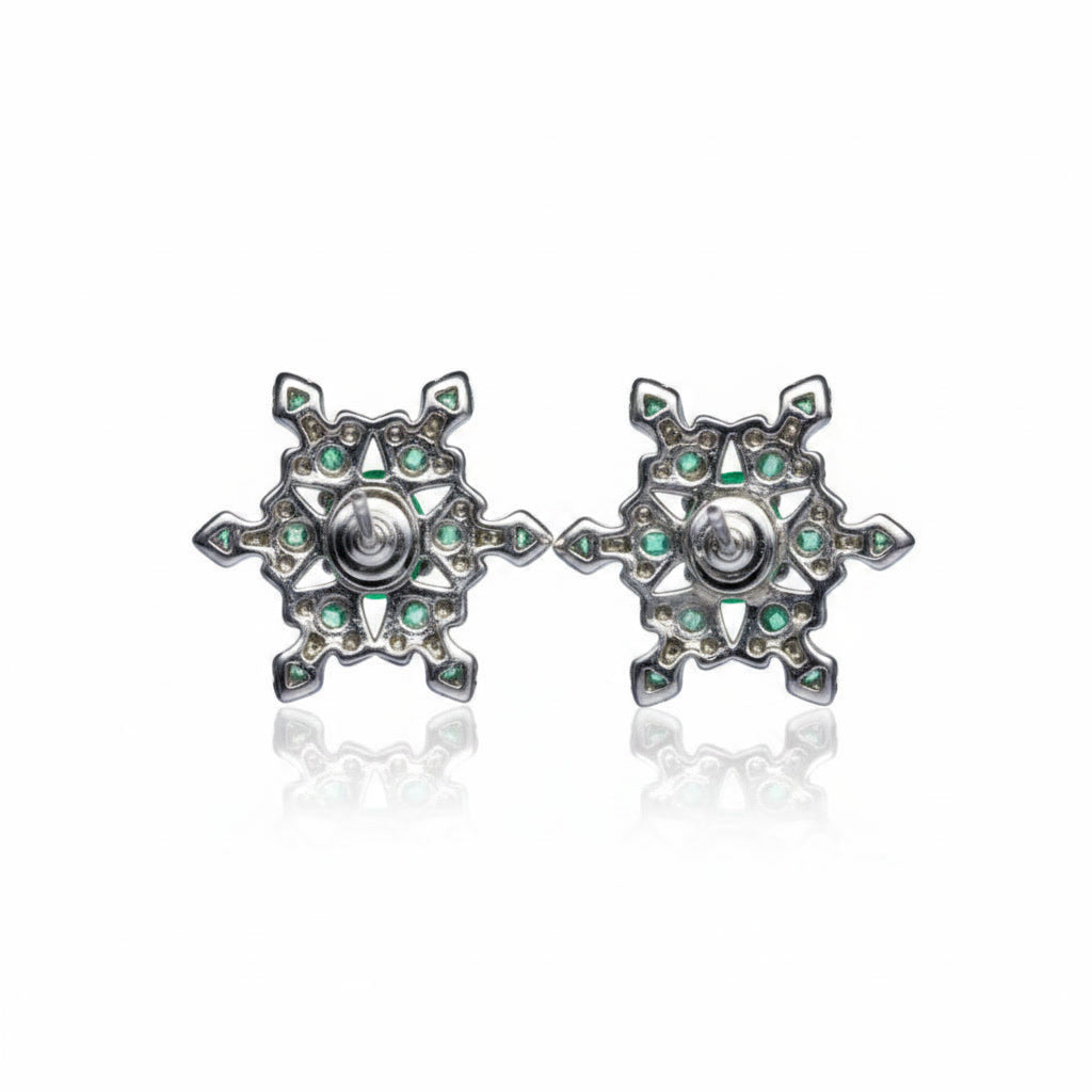 Zambian Emerald Snowflake Earirngs 3x4mm Platinum Plated