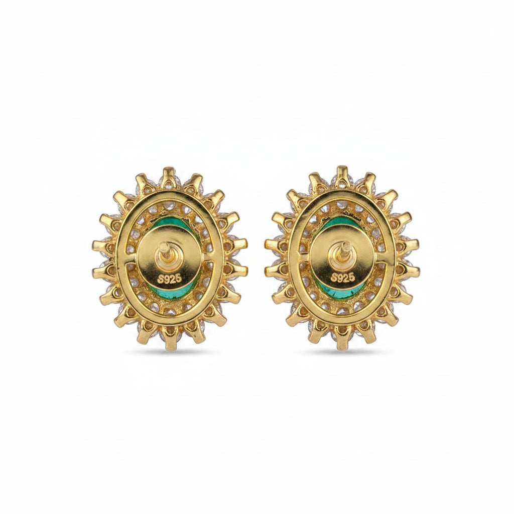 Colombian Emerald Cluster Stud Earrings 4x6mm