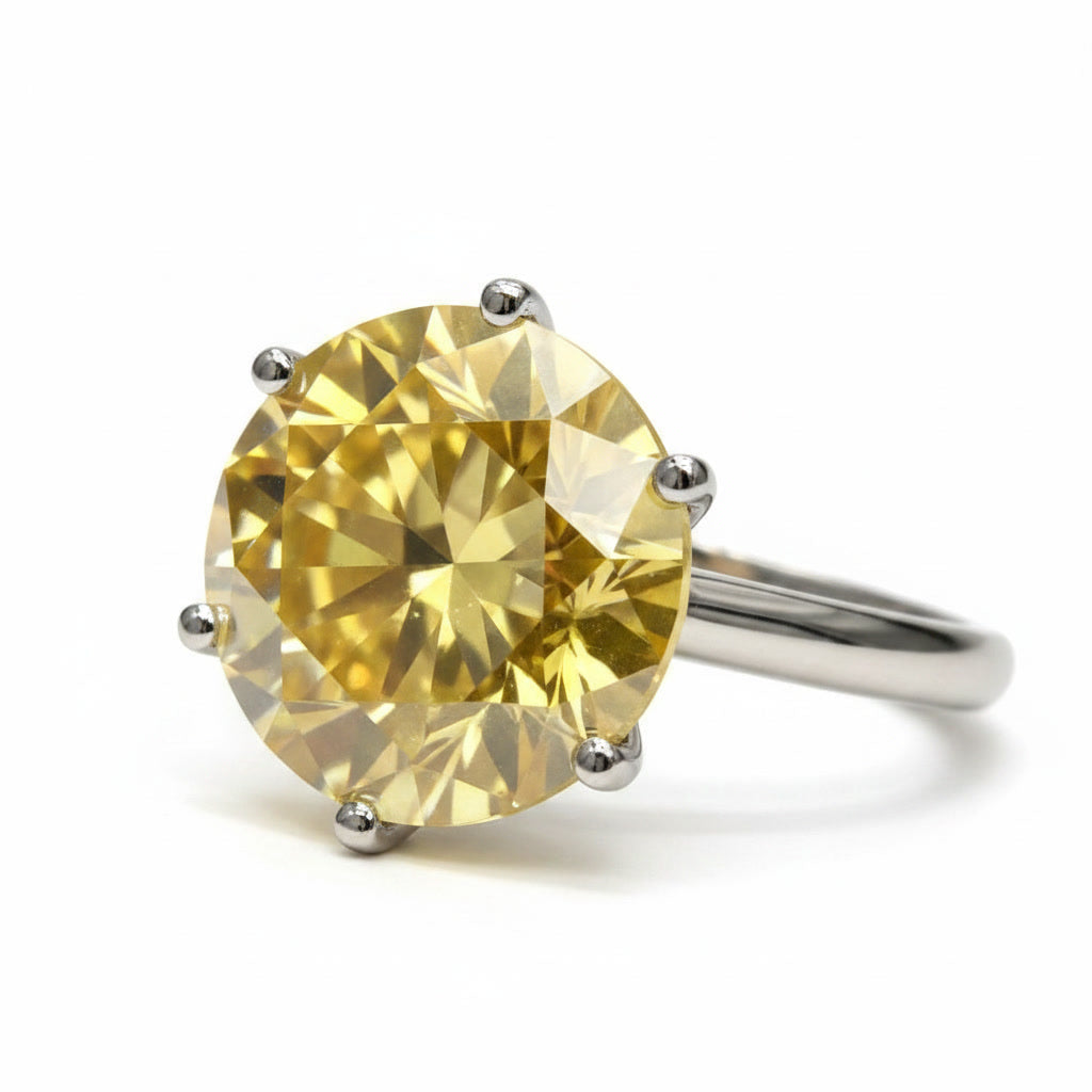 5 Carat Round Cut Yellow Moissanite Ring, 925 Sterling Silver Moissanite Ring