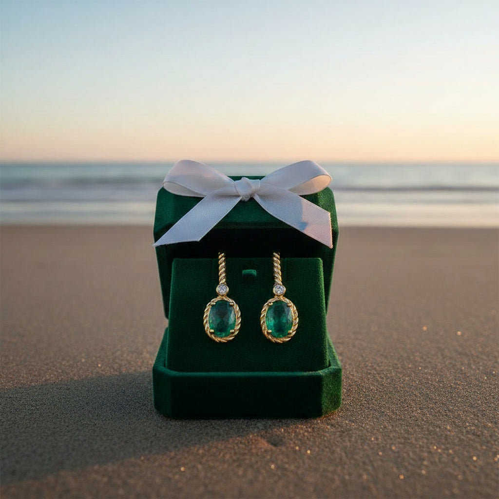 Natural Emerald Drop Dangle Earrings 4x6mm 925 Sterling Silver