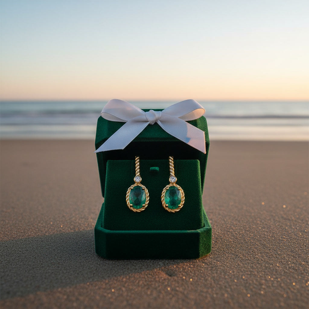 Natural Emerald Drop Dangle Earrings 4x6mm 925 Sterling Silver