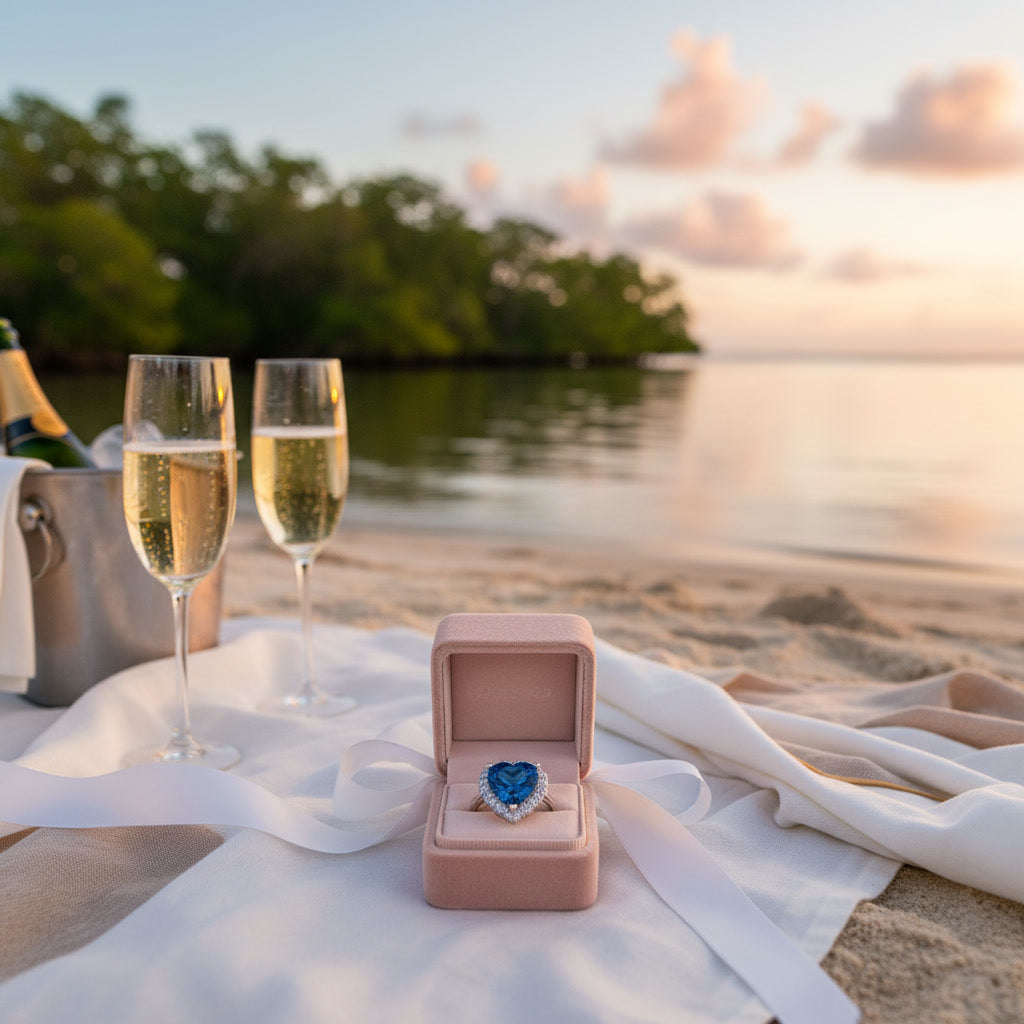 Natural London Blue Topaz heart ring featuring a 5.8 CT 10mm heart-cut gemstone surrounded by a sparkling cubic zirconia halo in sterling silver.
