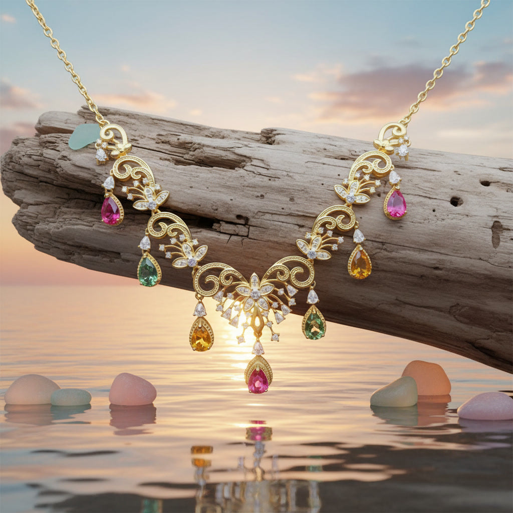 Natural Tourmaline Statement Necklace, Brazilian Tourmaline Necklace Sterling