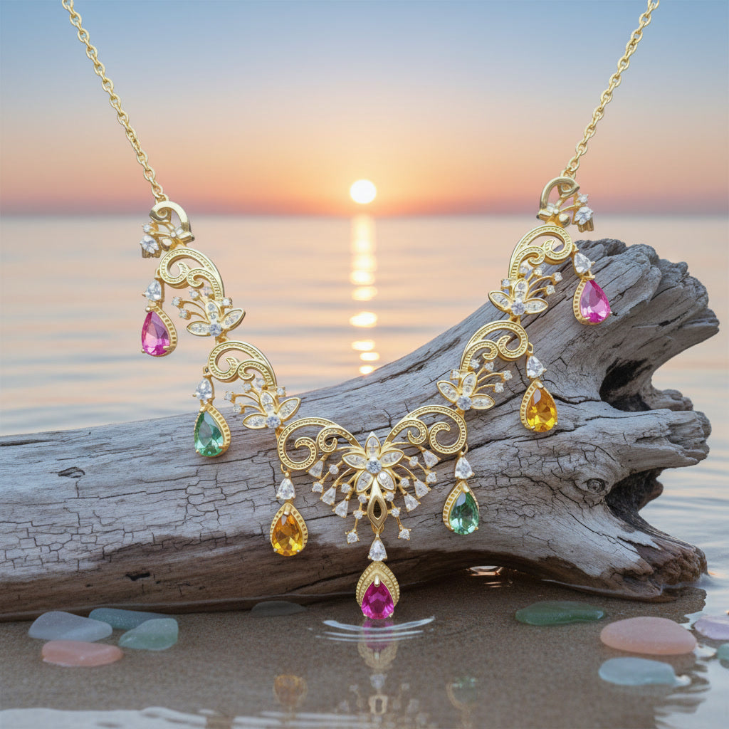 Natural Tourmaline Statement Necklace, Brazilian Tourmaline Necklace Sterling