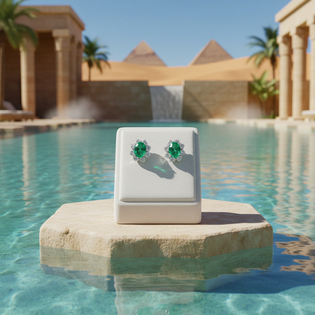 Natural 4x5mm Colombian Emerald Stud Earrings 925 Sterling Silver