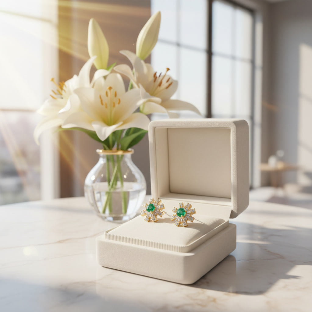 Colombian Emerald Dainty Flower Earrings