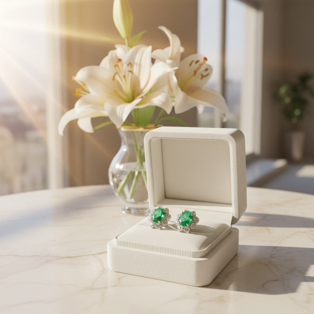 Natural 4x5mm Colombian Emerald Stud Earrings 925 Sterling Silver