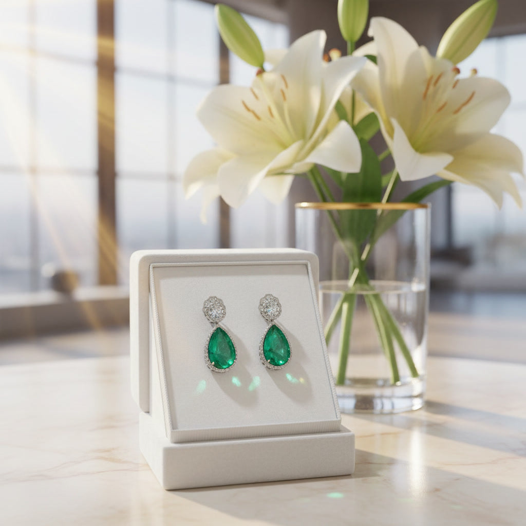 Emerald Teardrop Stud Earrings 4x6mm Natural Emerald