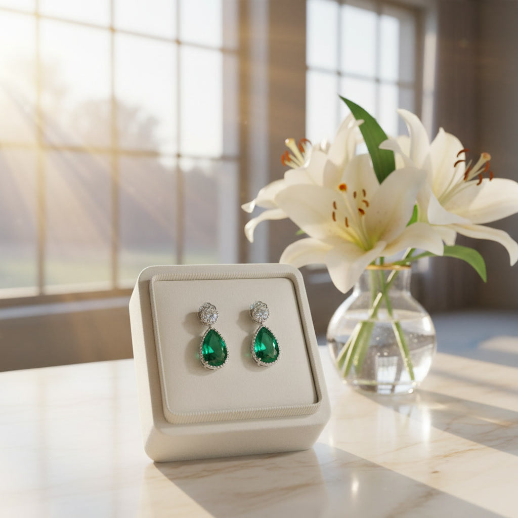 Emerald Teardrop Stud Earrings 4x6mm Natural Emerald