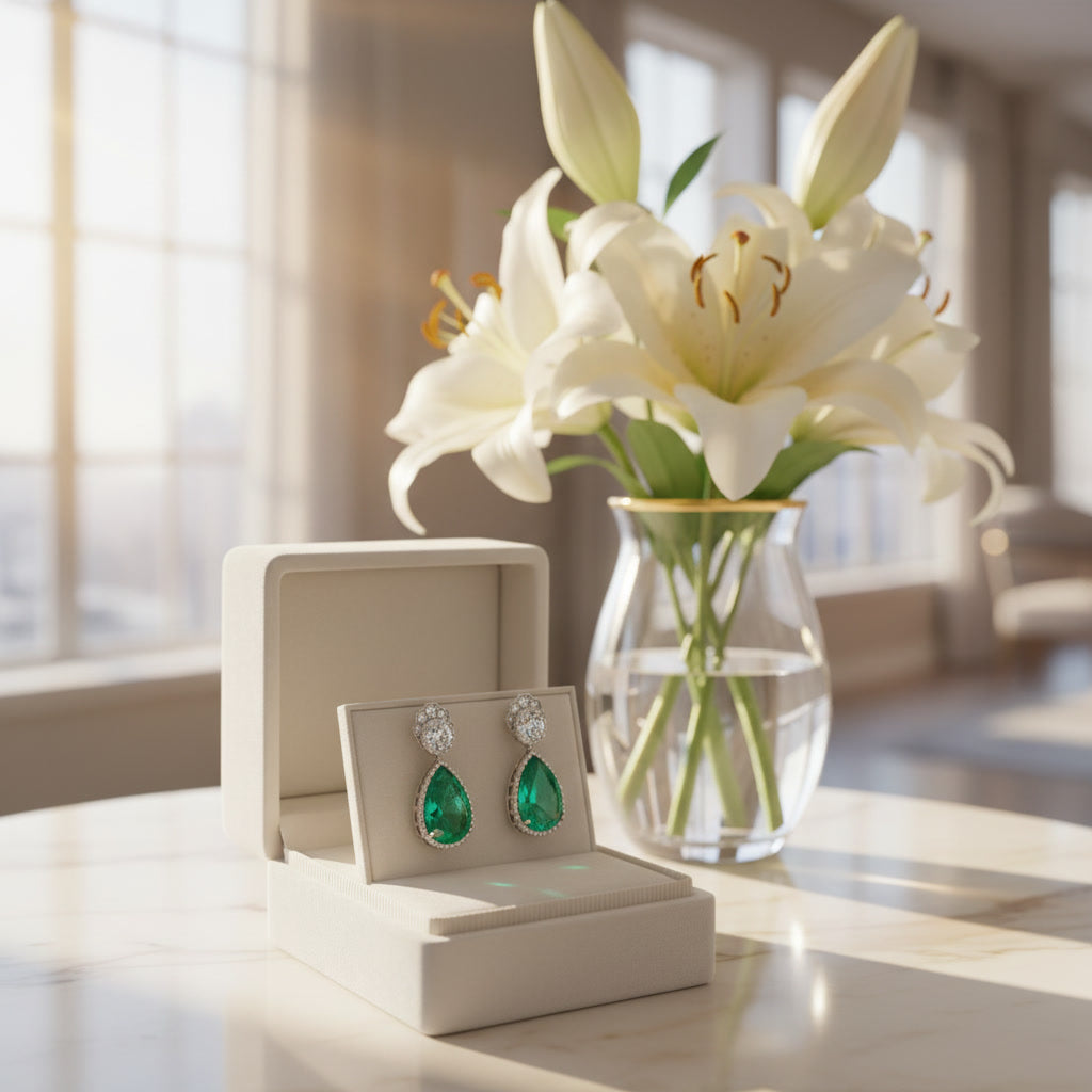 Emerald Teardrop Stud Earrings 4x6mm Natural Emerald