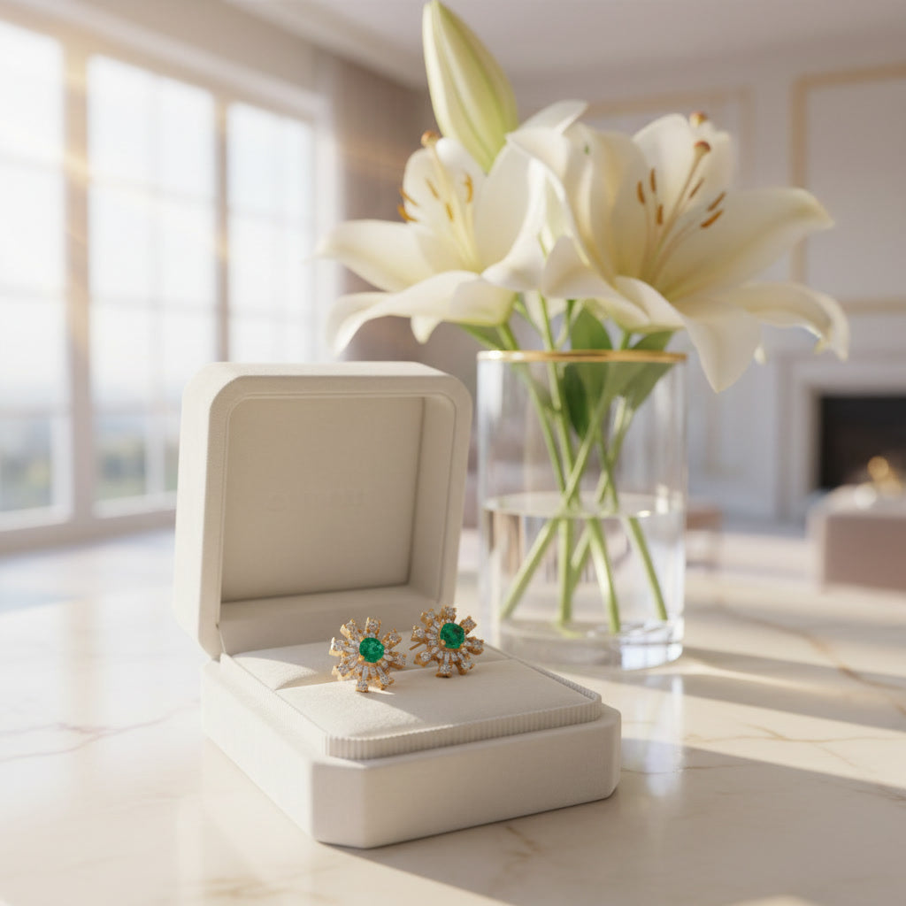 Colombian Emerald Dainty Flower Earrings