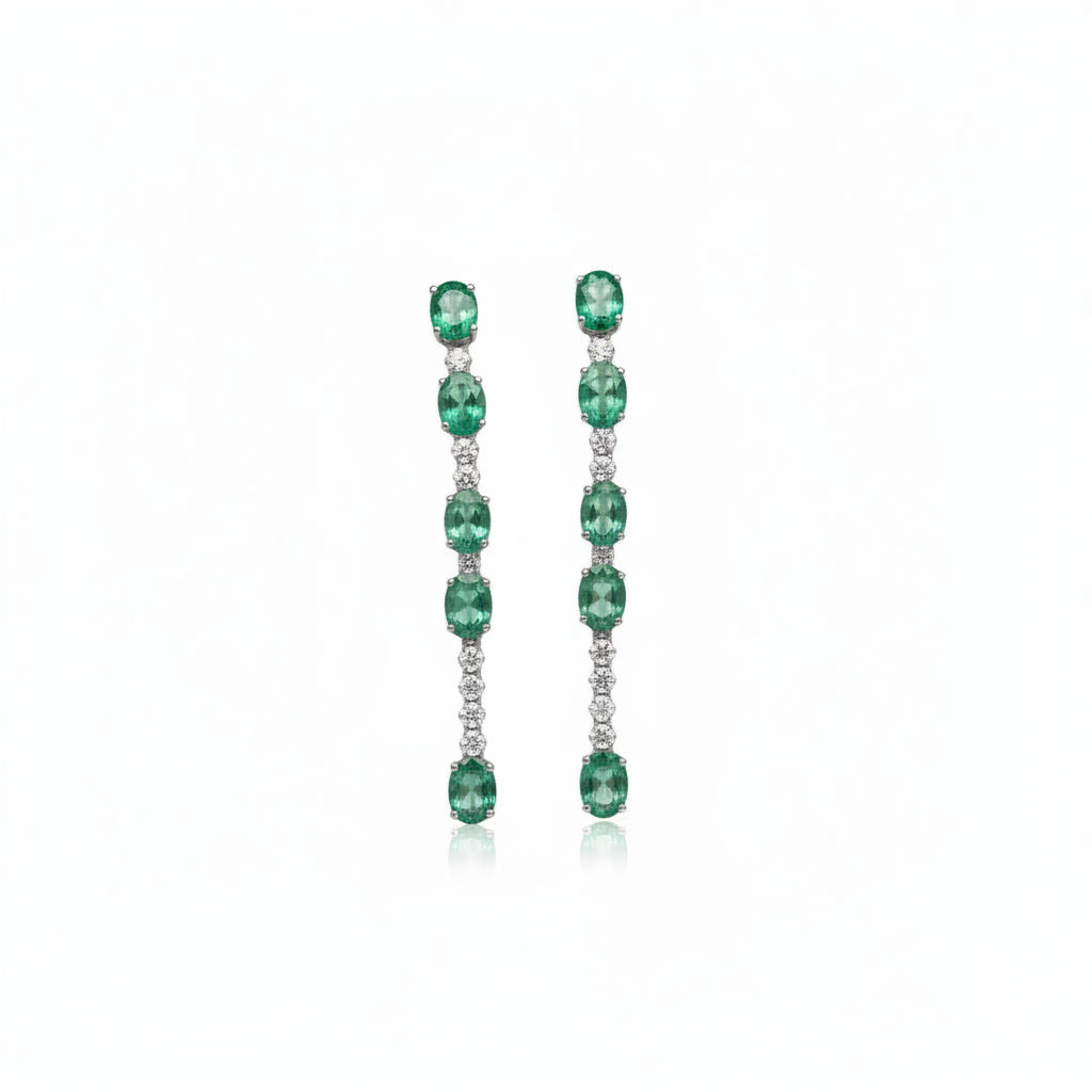 Bright Green Emerald Drop Dangle Earrings VVS Grade 925 Sterling Silver