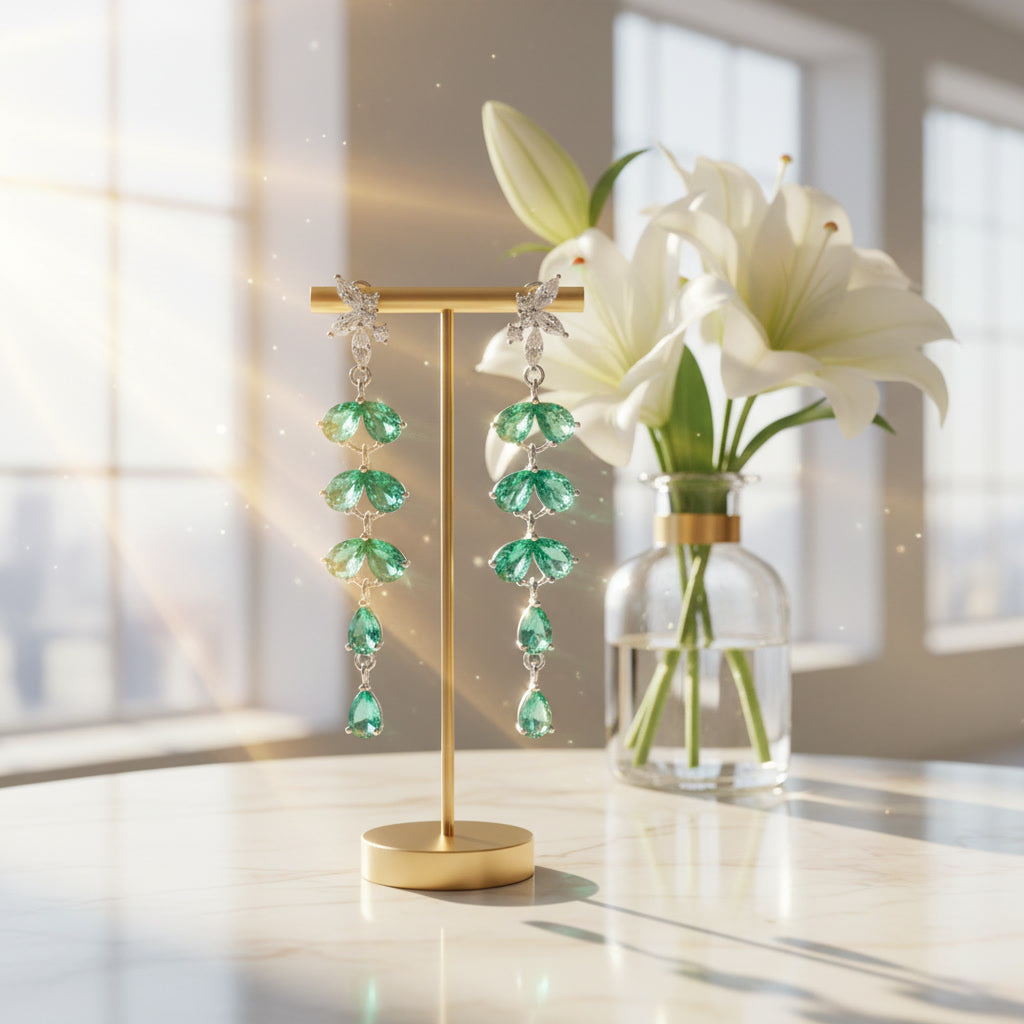 Natural Emerald Drop Dangle Leaflet Earrings 3x4mm
