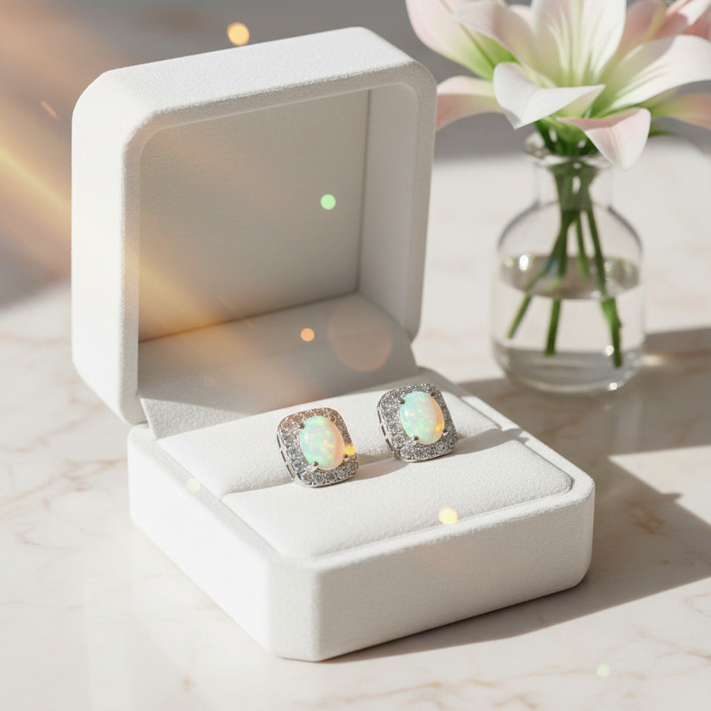 Australian Fire Opal Square Stud Earrings 4x5mm