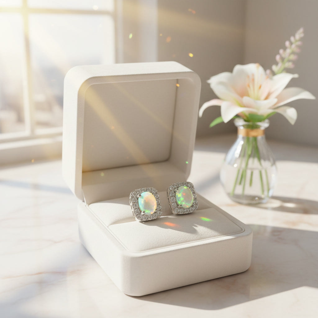 Australian Fire Opal Square Stud Earrings 4x5mm