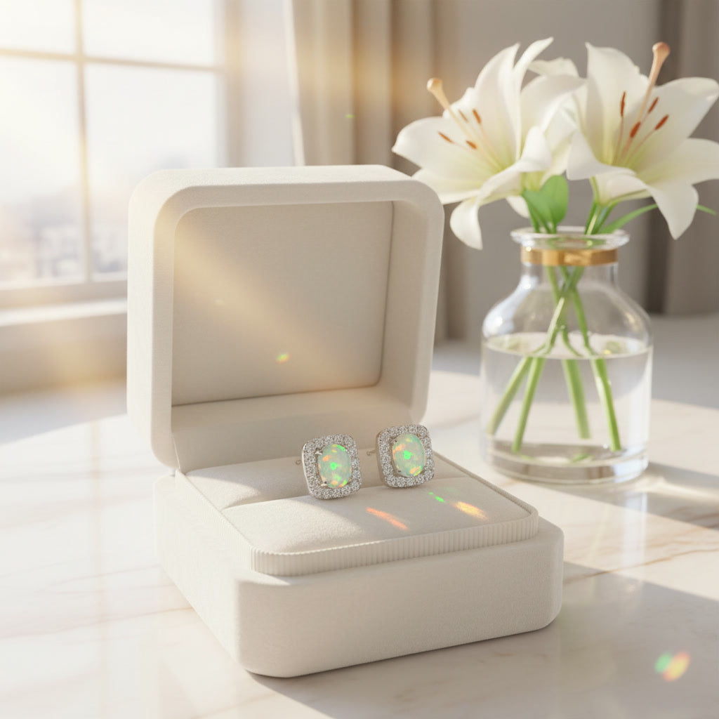 Australian Fire Opal Square Stud Earrings 4x5mm
