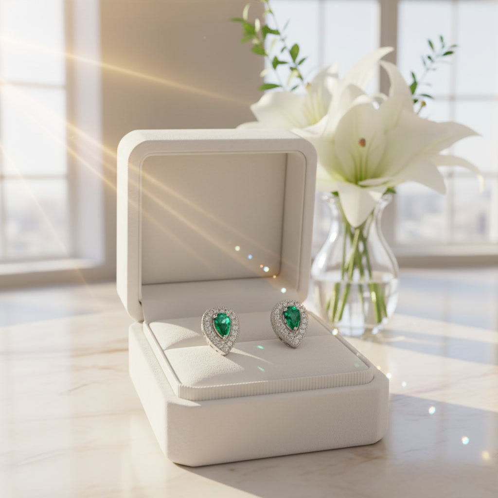 Colombian Emerald Stud Earrings Pear Cut 3x5mm 925 Sterling Silver