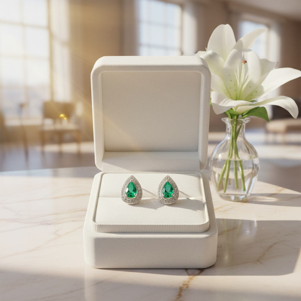 Colombian Emerald Stud Earrings Pear Cut 3x5mm 925 Sterling Silver