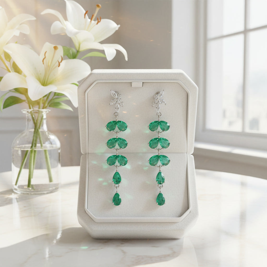 Natural Emerald Drop Dangle Leaflet Earrings 3x4mm