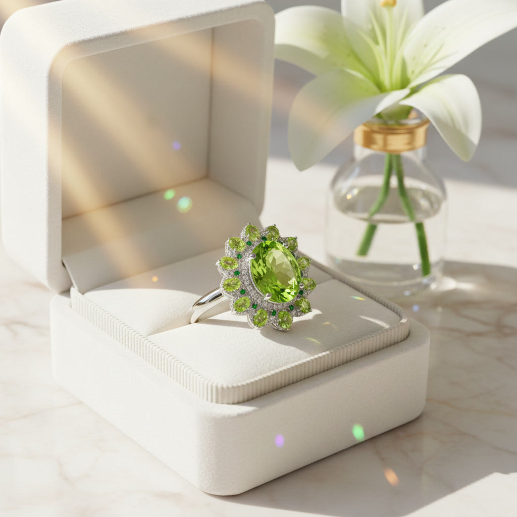 Large Peridot Cocktail Ring, August Birthstone Peridot