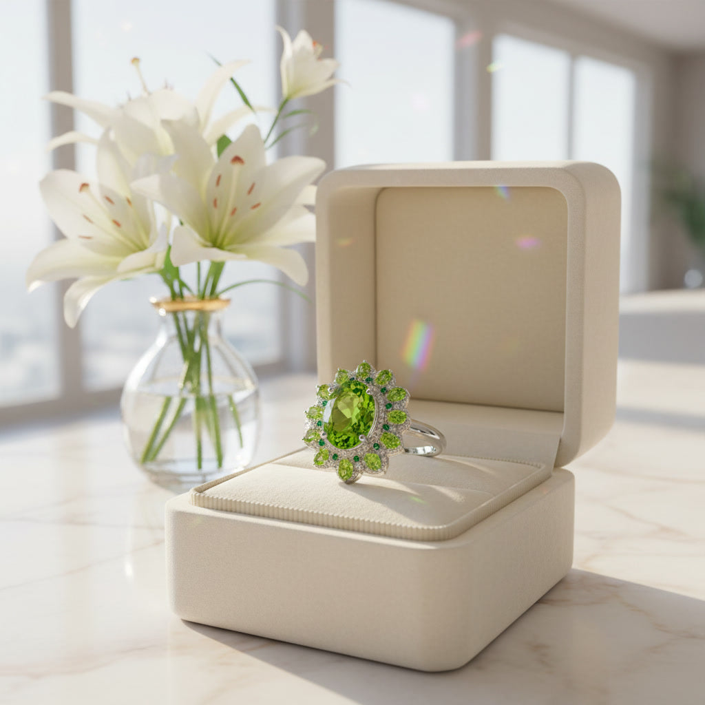 Large Peridot Cocktail Ring, August Birthstone Peridot