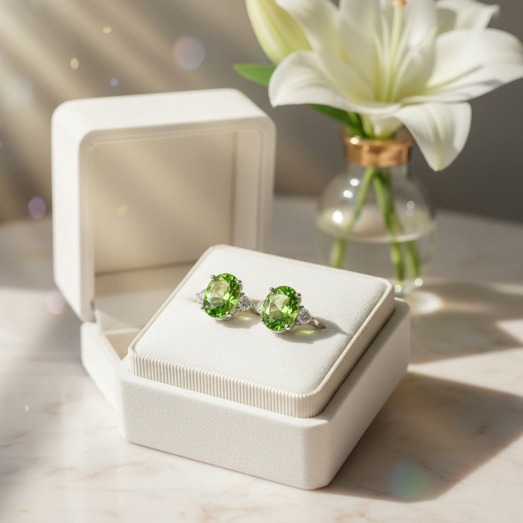 3CT Peridot Birthstone Ring 925 Sterling Silver 8x10mm